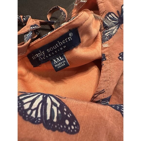 Simply Southern Collection Butterfly Womens Top Sz XXL Boho Lined Tie Back NWT - Picture 3 of 7